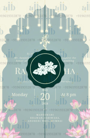 A Refined Wedding Invitation, Showcasing a Radiant Krishna Symbol, and Vibrant Flowers, Design No. 1.0